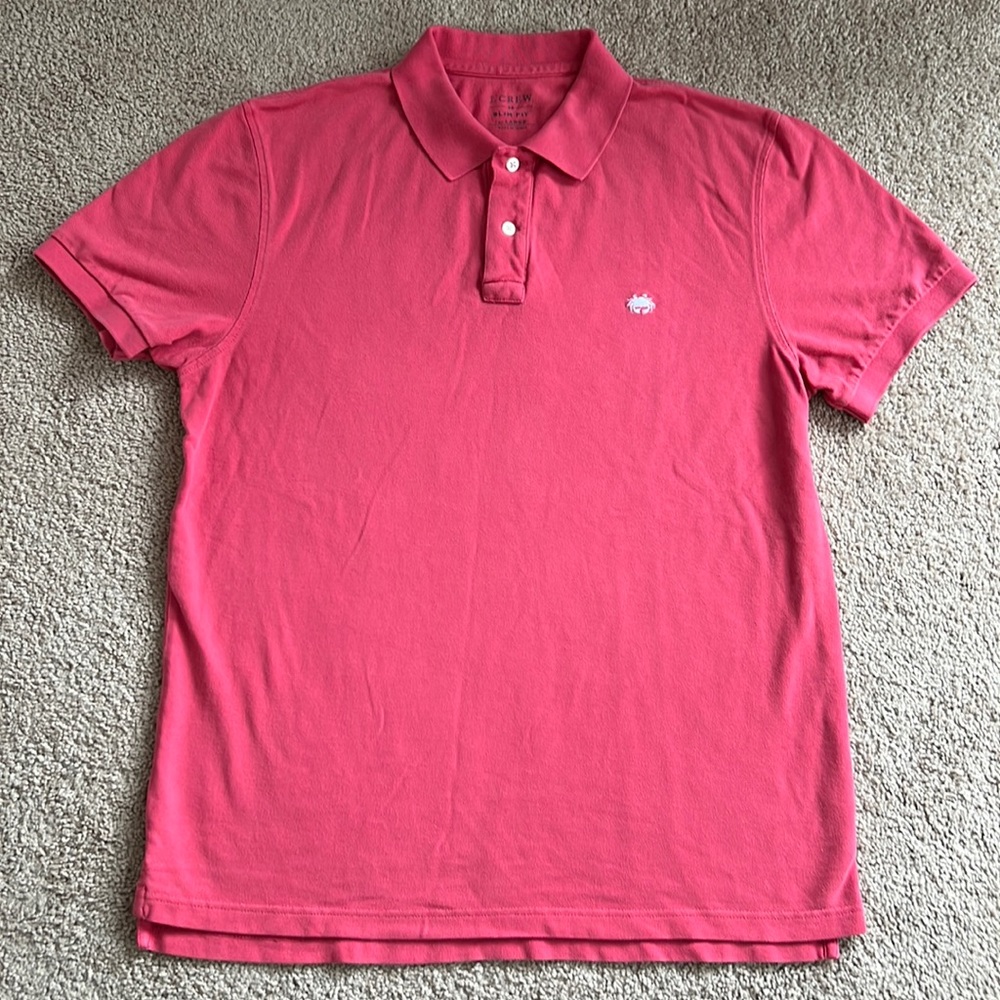 J. Crew Slim Fit Pink Polo with Embroidered Crab Logo Sz Large